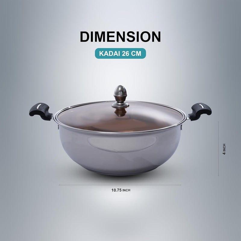 SAIL SAIL Salem Stainless Kadai 24 CM Premium 304 Grade Stainless Steel Durable Versatile Indian Cooking Wok Dishwasher Safe - Image 3
