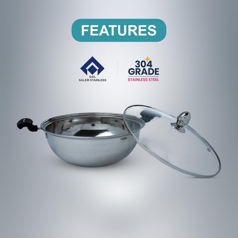 SAIL SAIL Salem Stainless Kadai 24 CM Premium 304 Grade Stainless Steel Durable Versatile Indian Cooking Wok Dishwasher Safe - Image 4