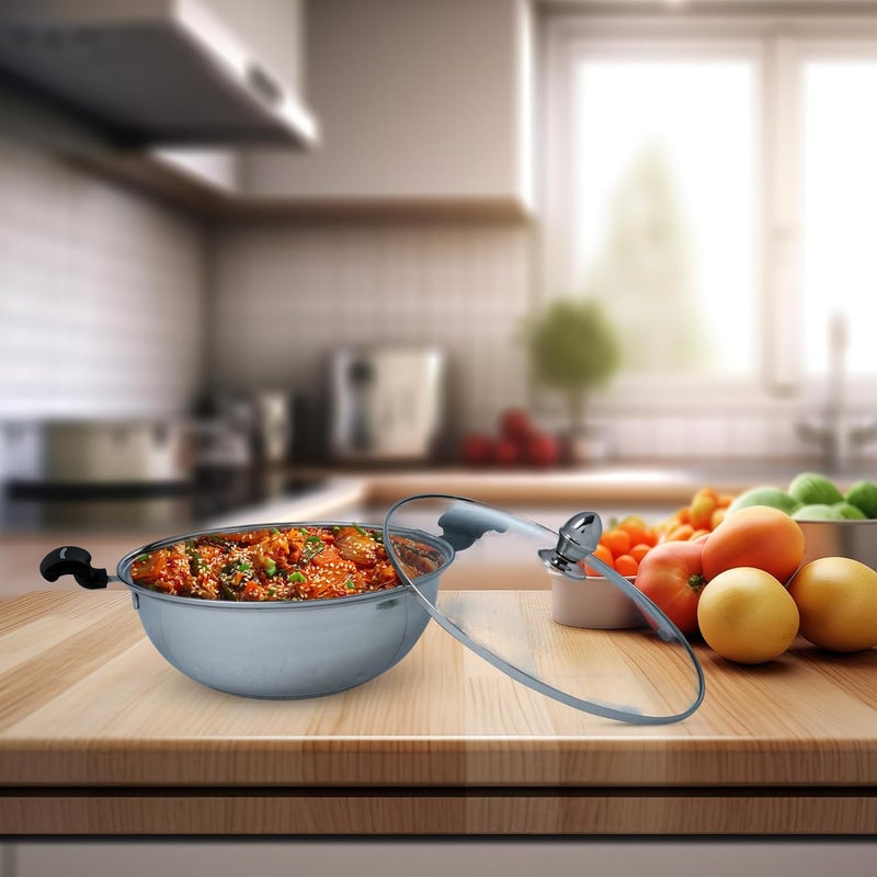 SAIL SAIL Salem Stainless Kadai 24 CM Premium 304 Grade Stainless Steel Durable Versatile Indian Cooking Wok Dishwasher Safe - Image 5