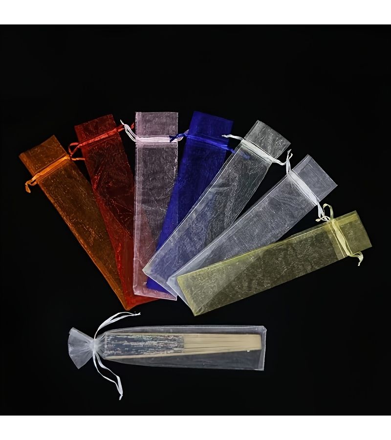 White Organza Fan Favor Bags 50pcs with Drawstring for Wedding Party - Image 4