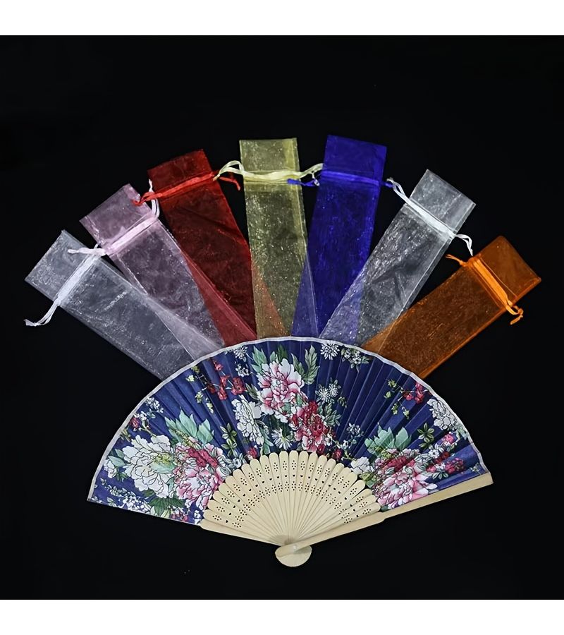 White Organza Fan Favor Bags 50pcs with Drawstring for Wedding Party - Image 5