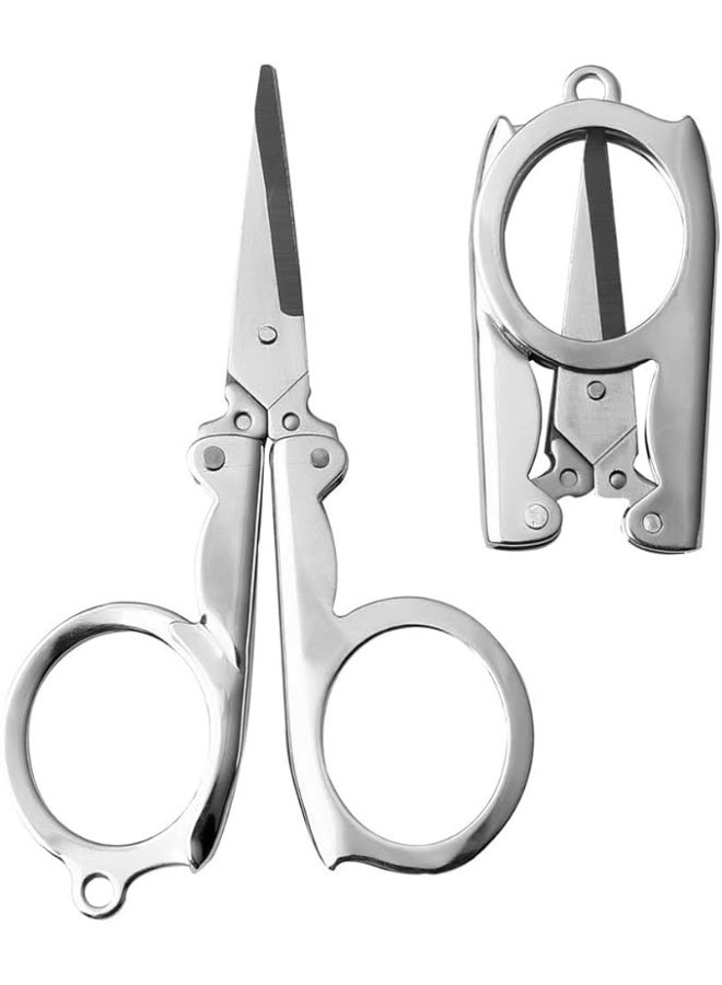 Folding Scissor, Travel Scissor Pocket Size Stainless Steel, Mini Foldable Scissor for Home Camping Fishing Picnic, Sharp & Portable Small Silver Scissor - Image 1