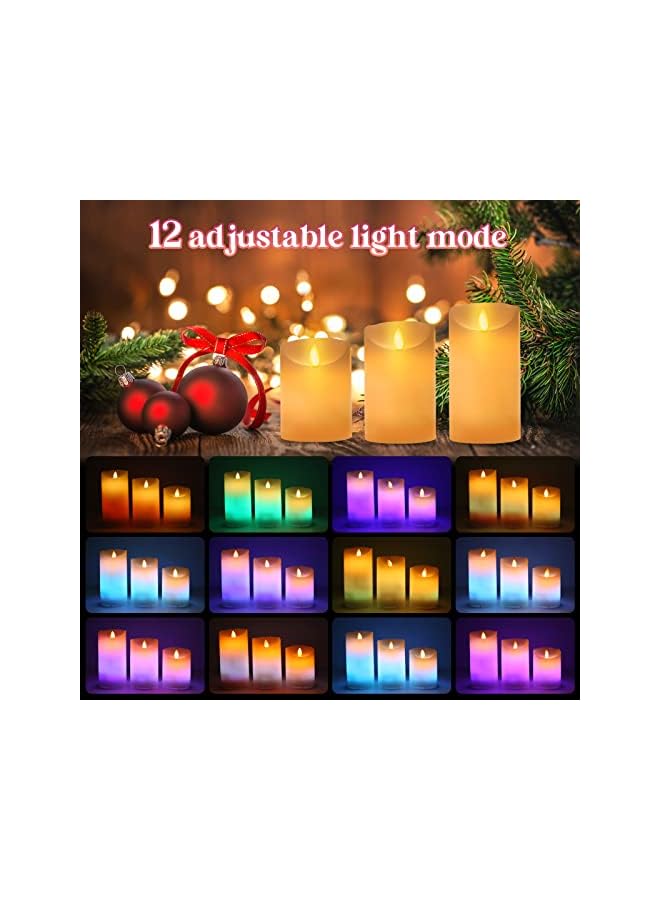 The Bros مجموعة 3 قطع من شموع LED دافئة بيضاء + RGB من الشمع الحقيقي، شموع عمودية إلكترونية قابلة للشحن عبر USB، شموع قابلة لإعادة الشحن مع مؤقت عن بُعد لحفلات الزفاف، الكنيسة، الاحتفالات، ديكور المنزل - Image 3