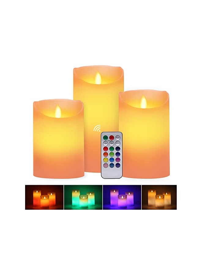 The Bros مجموعة 3 قطع من شموع LED دافئة بيضاء + RGB من الشمع الحقيقي، شموع عمودية إلكترونية قابلة للشحن عبر USB، شموع قابلة لإعادة الشحن مع مؤقت عن بُعد لحفلات الزفاف، الكنيسة، الاحتفالات، ديكور المنزل - Image 2