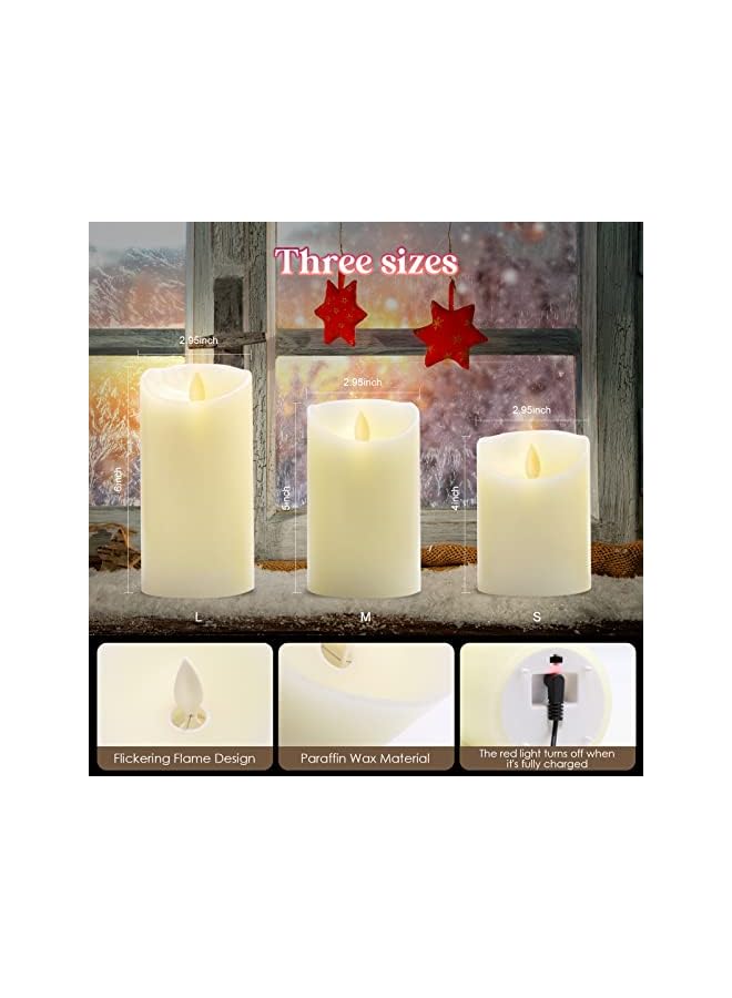 The Bros مجموعة 3 قطع من شموع LED دافئة بيضاء + RGB من الشمع الحقيقي، شموع عمودية إلكترونية قابلة للشحن عبر USB، شموع قابلة لإعادة الشحن مع مؤقت عن بُعد لحفلات الزفاف، الكنيسة، الاحتفالات، ديكور المنزل - Image 4