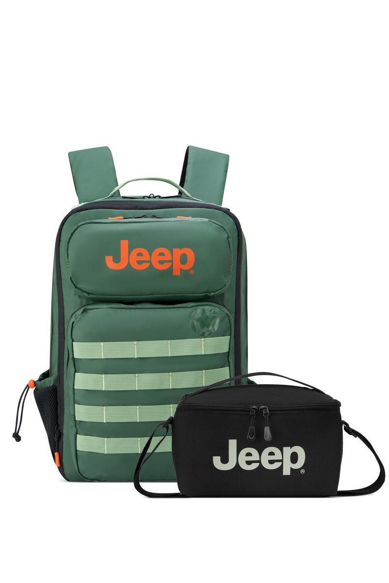 جيب حقيبة ظهر تكتيكية من JEEP مبطنة للابتوب مقاومة للماء، مقاس 15.6 بوصة – لون أخضر + احصل على حقيبة غداء مجانية – لون أسود (طقم مكون من قطعتين) - Image 1
