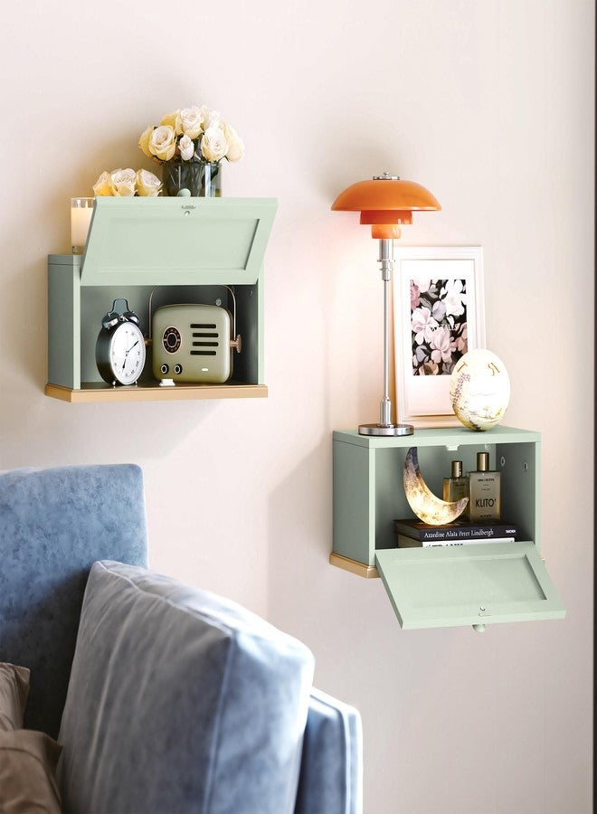 HLR Floating Night Stand, Small Nightstand with Flap Door, Morden Wall Mounted Floating Nightstand for Bedrooms,Green - Image 4
