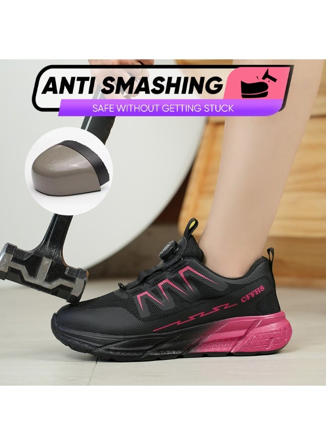 CFFHS Women's Safety Shoes with Steel Toe & Kevlar Midsole, Anti-Smashing Anti-Puncture Work Shoes, Black/Pink - Image 3