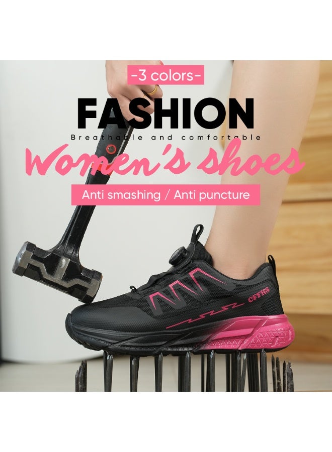 CFFHS Women's Safety Shoes with Steel Toe & Kevlar Midsole, Anti-Smashing Anti-Puncture Work Shoes, Black/Pink - Image 4