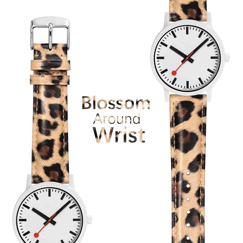 WOCCI 20mm Flower Watch Band for Women, Genuine Leather, Quick Release Strap, Silver Buckle (Leopard) - Image 3