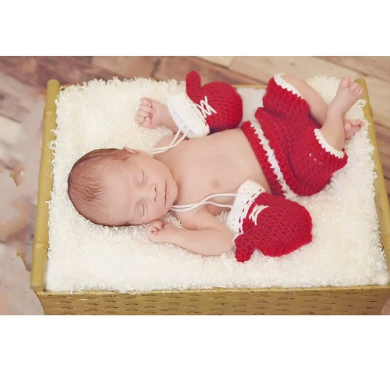 1 Set Baby Knitted Gloves Pants Creative Baby Costume Newborn Clothing Photography Props Photo Accessories for Infant (Red) - Image 2