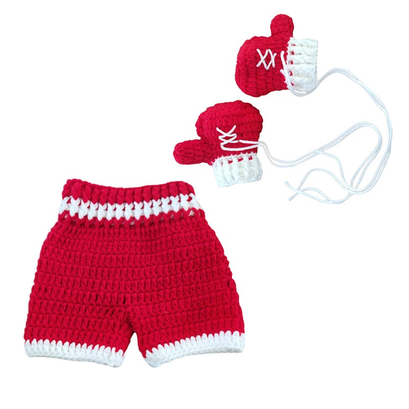 1 Set Baby Knitted Gloves Pants Creative Baby Costume Newborn Clothing Photography Props Photo Accessories for Infant (Red) - Image 1