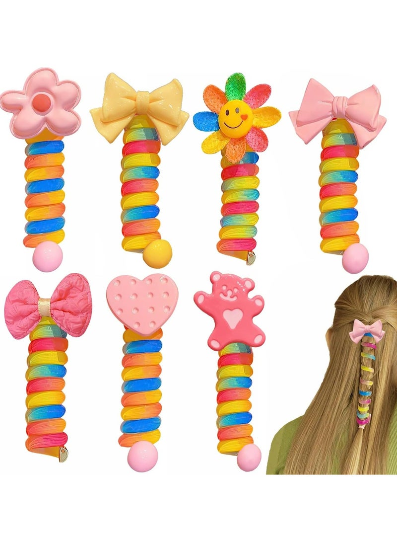 أوزيغالور 7 قطع أربطة شعر ملونة بسلك الهاتف - مضفورة على شكل عقدة، أربطة شعر غير مؤذية للأطفال والبنات - Image 1