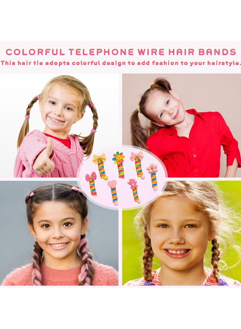 أوزيغالور 7 قطع أربطة شعر ملونة بسلك الهاتف - مضفورة على شكل عقدة، أربطة شعر غير مؤذية للأطفال والبنات - Image 4