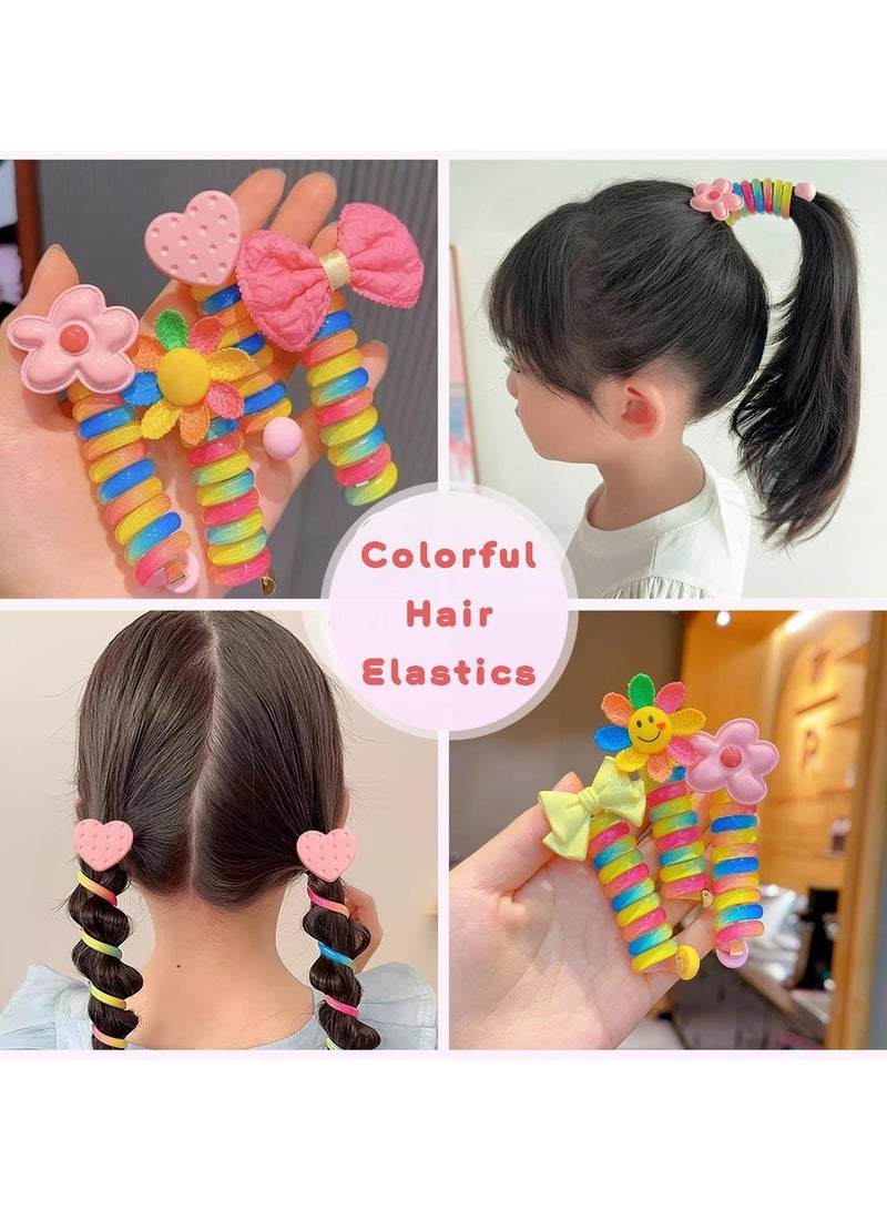 أوزيغالور 7 قطع أربطة شعر ملونة بسلك الهاتف - مضفورة على شكل عقدة، أربطة شعر غير مؤذية للأطفال والبنات - Image 3