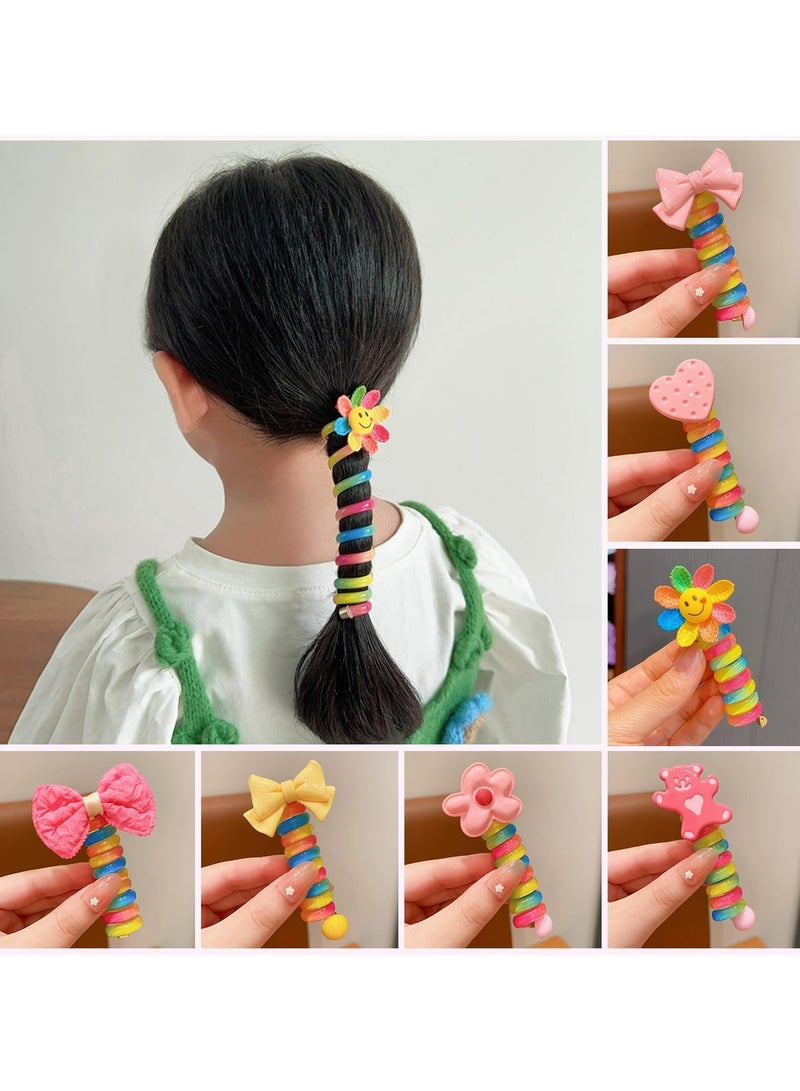 أوزيغالور 7 قطع أربطة شعر ملونة بسلك الهاتف - مضفورة على شكل عقدة، أربطة شعر غير مؤذية للأطفال والبنات - Image 2