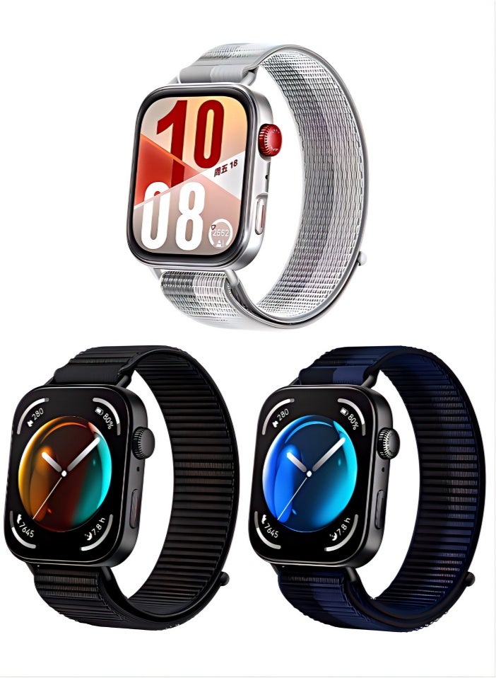 3PCS Huawei Watch Fit 4 Pro / Fit 4 / Fit 3 Pro Nylon Strap Replacement Strap Black // Deep Sea Blue / Sky Grey - Image 1
