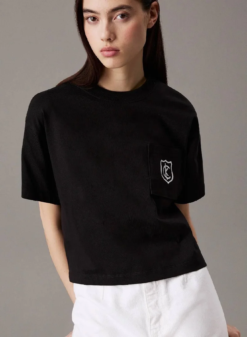 Calvin Klein Jeans  Cropped Shield Logo T-shirt for Women | Best Price UAE
