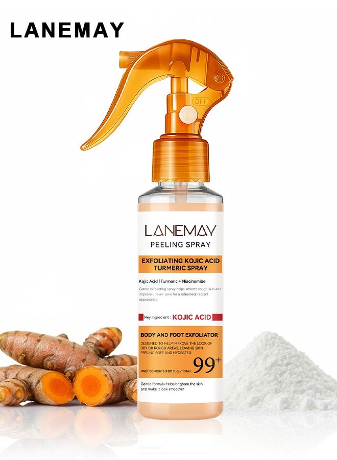 LANEMAY Exfoliating Kojic Acid Turmeric Spray, Peel Shot Keratin Care Kojic Acid Turmeric Spray, Exfoliating Peeling Solution, Exfoliate And Shine, Peel Shot Turmeric Spray, Gentle Body Care For Smooth, Exfoliate And Shine, 100ml - Image 1
