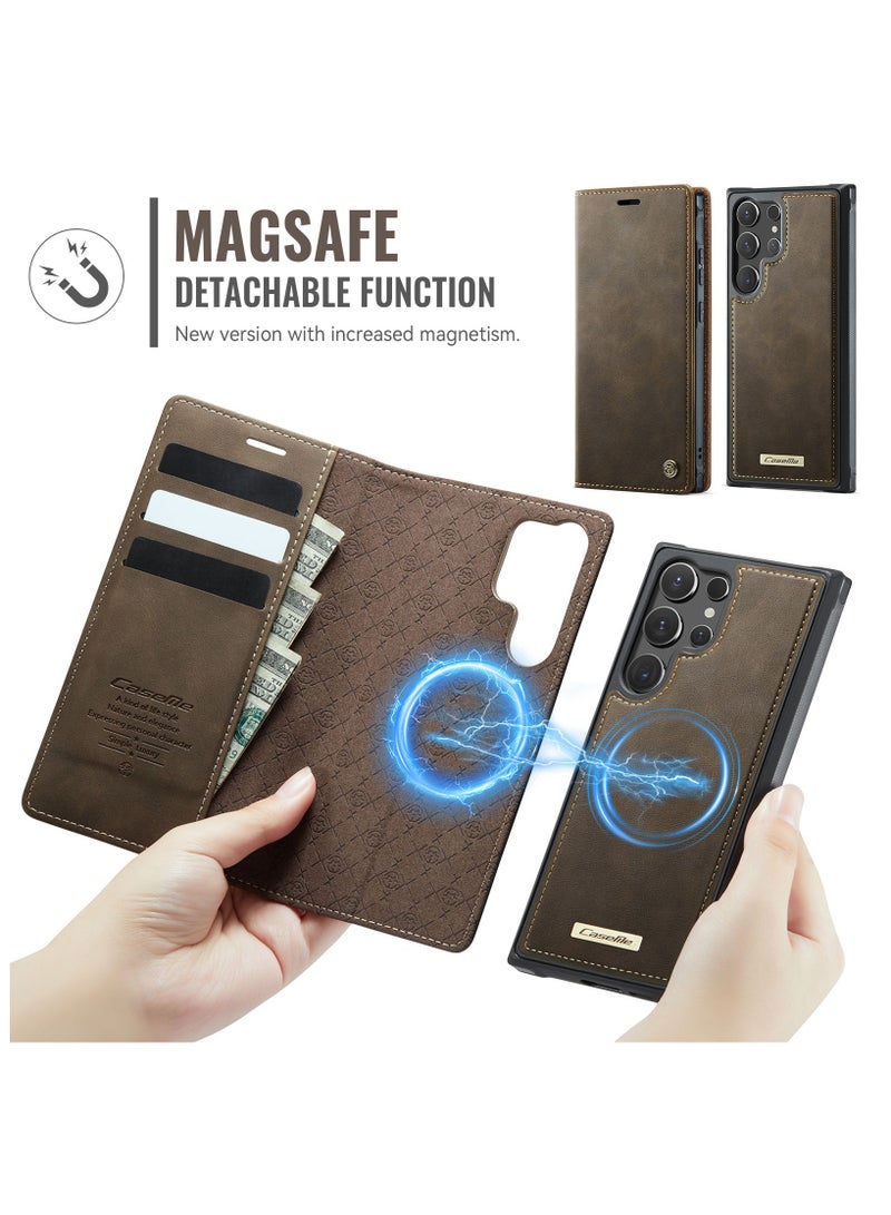 CaseMe Phone Case Cover Luxury PU Leather Design Flip Cover Card Slot Holder Support Magnetic wireless charging Back Cover detachable Compatible with Samsung Galaxy S23 Ultra  ( Coffe ) - Image 4