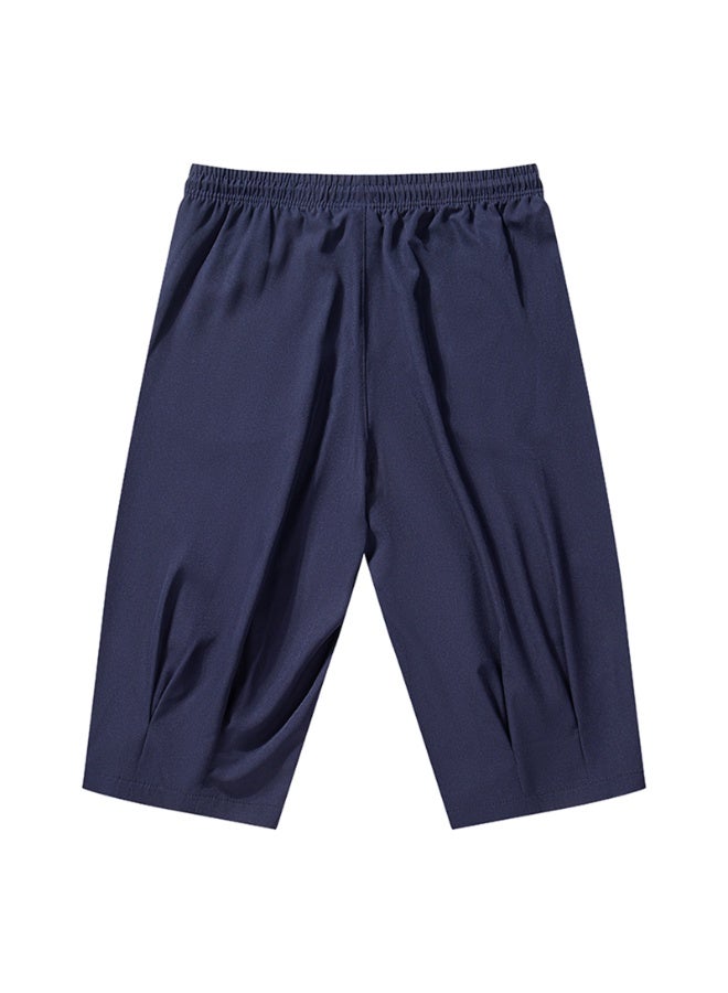 Men Quick Dry Lightweight Cropped Capri Shorts Elastic Drawstring Waist Loose Fit Solid Summer Sports Casual Pants - Image 2