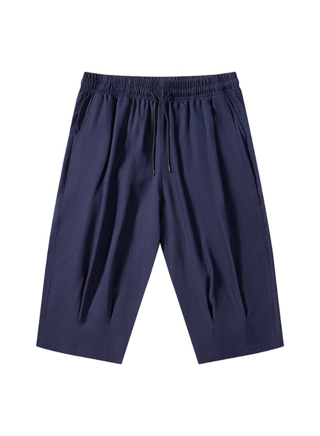 Men Quick Dry Lightweight Cropped Capri Shorts Elastic Drawstring Waist Loose Fit Solid Summer Sports Casual Pants - Image 1