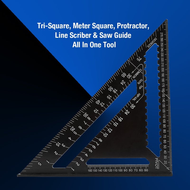 كلاراكو مسطرة، مسطرة مربعة، أداة قياس، سبيكة ألومنيوم، مربعة، أداة قياس سريعة لتأطير الأسقف والمباني، لون أسود - Image 2