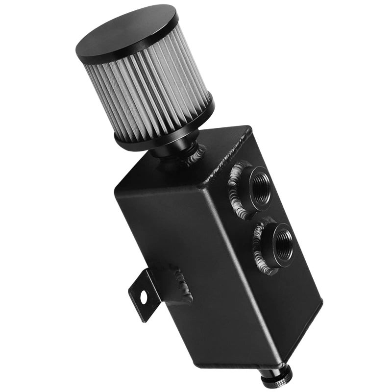 BOMLING Universal 1L Oil Catch Can Tank Baffled 10AN with Breather Filter Aluminum Reservoir Tank Black