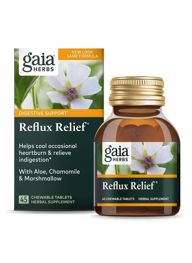Gaia Herbs - Reflux Relief - with Marshmallow Root, Chamomile, Aloe, Licorice, and High Mallow - Helps with Occasional Heartburn and Relieve Indigestion - 45 Chewable Tablets (45-Day Supply) - Image 1