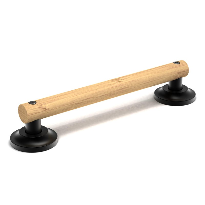 AquaChase Natural Bamboo Grab Bar for Bathroom Toilet ADA Compliant Balance Assist Handrail for Handicap and Seniors 12in Matte Black - Image 2