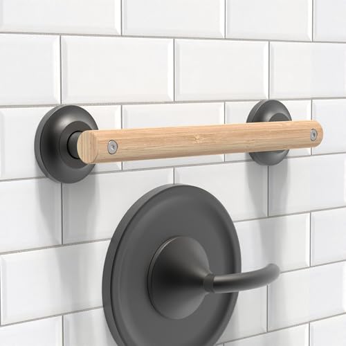 AquaChase Natural Bamboo Grab Bar for Bathroom Toilet ADA Compliant Balance Assist Handrail for Handicap and Seniors 12in Matte Black - Image 3