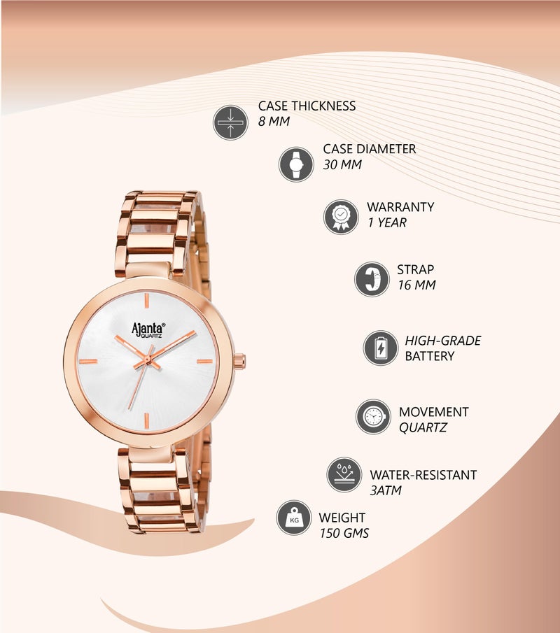 Ajanta Quartz Women's Analog Watch AWC043MSL Elegant Silver Rosegold Finish| Minimalist Design|Perfect for Everyday Fashion - Image 2