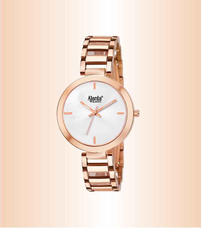 Ajanta Quartz Women's Analog Watch AWC043MSL Elegant Silver Rosegold Finish| Minimalist Design|Perfect for Everyday Fashion - Image 3