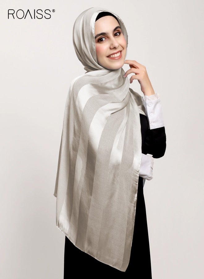 roaiss Women's Hijab Chiffon Silk Head Scarf Scarf Shawl Gradient Color Scarf Daily Hijab for Muslim Women Hijab Head Wrap for Women Sun Shade,Dust Protection Wide Striped Hollow Solid Color Beige - Image 2