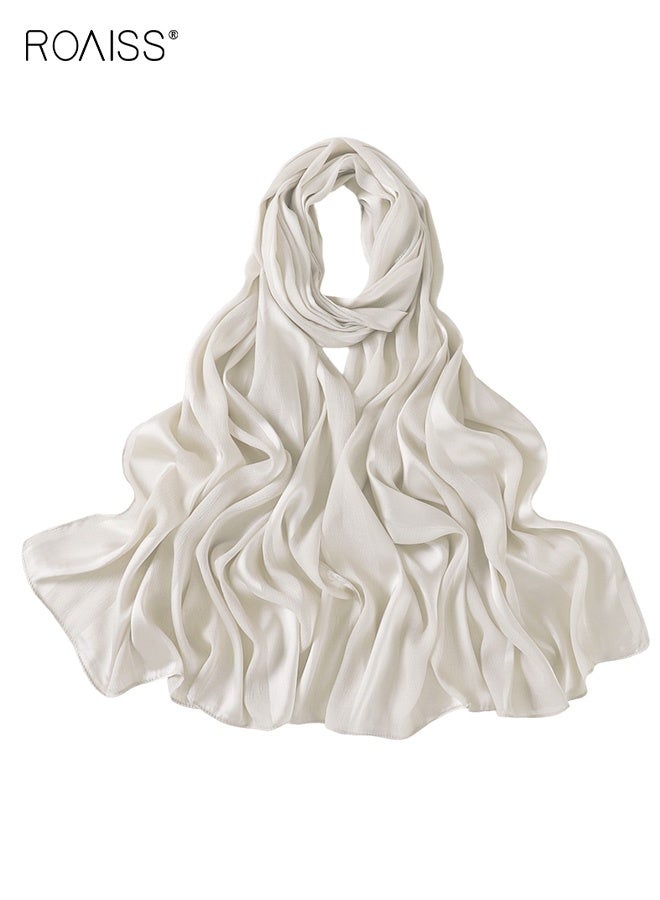 roaiss Women's Hijab Chiffon Silk Head Scarf Scarf Shawl Gradient Color Scarf Daily Hijab for Muslim Women Hijab Head Wrap for Women Sun Shade,Dust Protection Wide Striped Hollow Solid Color Beige - Image 3