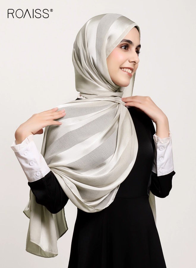 roaiss Women's Hijab Chiffon Silk Head Scarf Scarf Shawl Gradient Color Scarf Daily Hijab for Muslim Women Hijab Head Wrap for Women Sun Shade,Dust Protection Wide Striped Hollow Solid Color Beige - Image 1