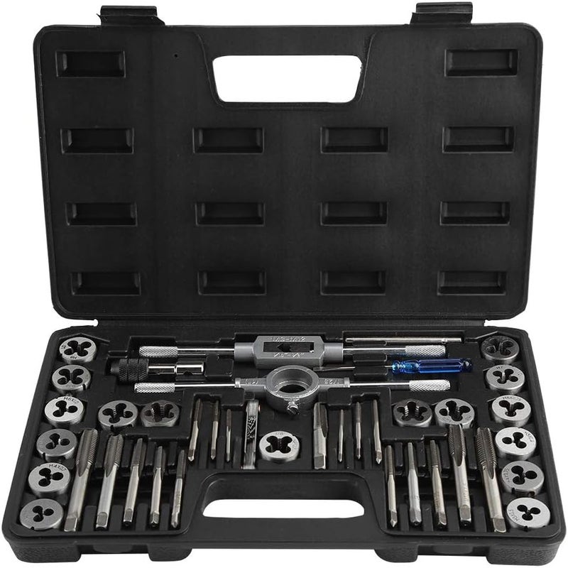 woobles Tap and Die Set, Combination SAE/Metric Thread Tap Wrench Sets M3 - M12 Taps Holder Includes Screw Gauge Heavy Duty Hand Tools, Pack of 40 - Image 1