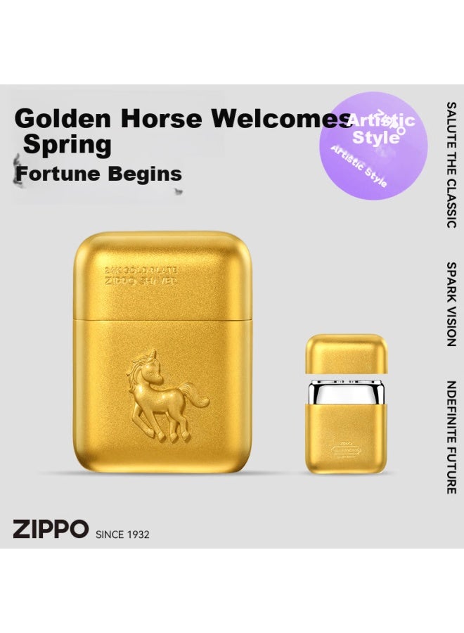 Zippo موسى زيبّو الحلاقة حصان ذهبي محظوظ في علبة هدايا صغيرة محمولة للسفر قابلة للغسل ماكينة حلاقة كهربائية للرجال هدية لصديق أو زوج أو أب أو رئيس هدية تذكارية لعيد الميلاد - Image 1