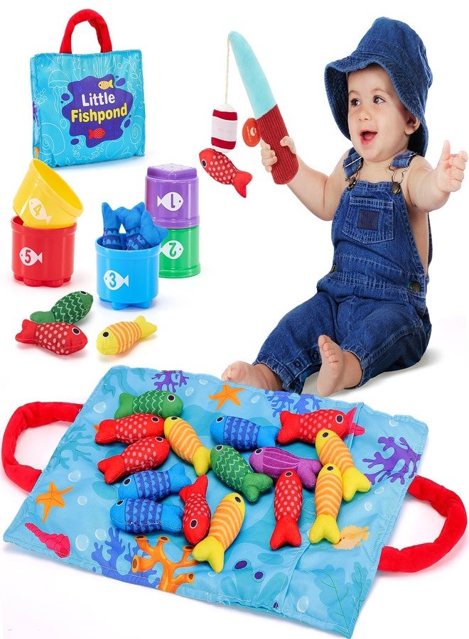 hahaland Toddler Toys Montessori Toys for 1 Year Old Boy Girl Birthday Gift -10 in 1 Cloth Fishing Game for Toddler Christmas Gifts 1-3 with Stacking Cups- Number Counting, Color Sorting, Shape Learning - Image 1
