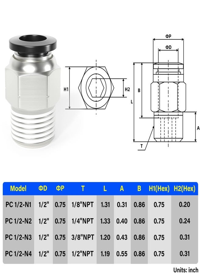 TAILONZ PNEUMATIC Male Straight 1/2 Inch Tube OD x 3/8 Inch NPT Thread Push to Connect Fittings PC-1/2-N3 (Pack of 2) - Image 2