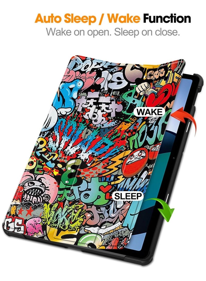 VKL Flip Case Compatible with Xiaomi Redmi Pad SE 2023, PU Leather Cover With Stand Function, 360° Protective - Graffiti - Image 2