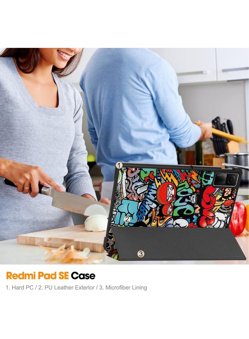 VKL Flip Case Compatible with Xiaomi Redmi Pad SE 2023, PU Leather Cover With Stand Function, 360° Protective - Graffiti - Image 5