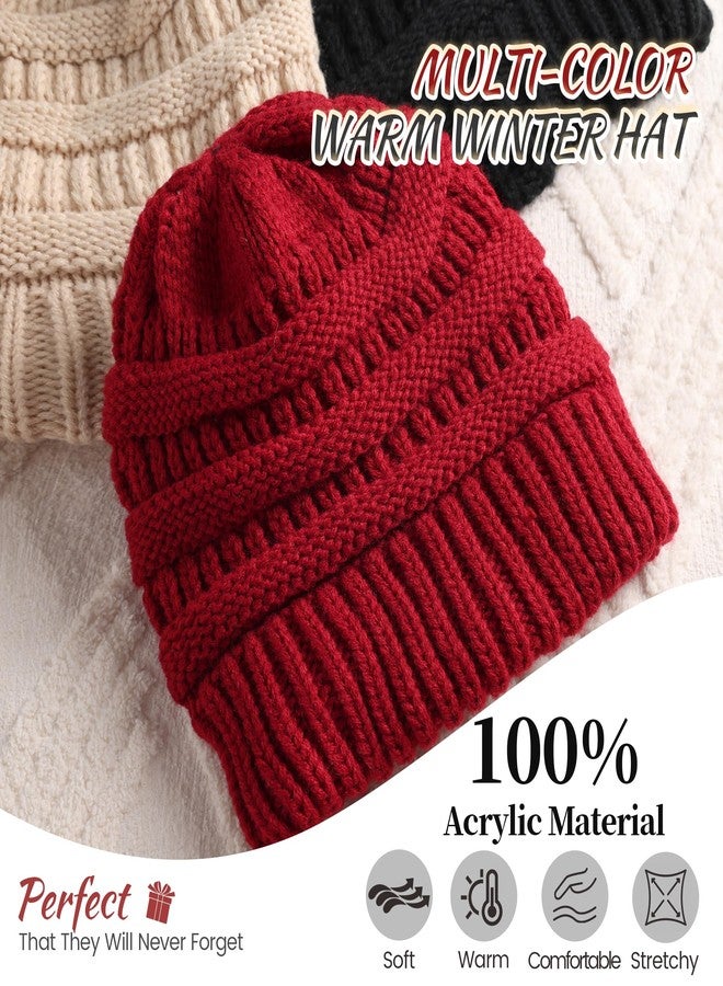 Ultrafun 3 Pack Satin Lined Beanie for Women, Slouchy Winter Hats with Silk Lined, Oversized Knit Warm Hat Skull Cap, Black, Beige, Red, One size - Image 4