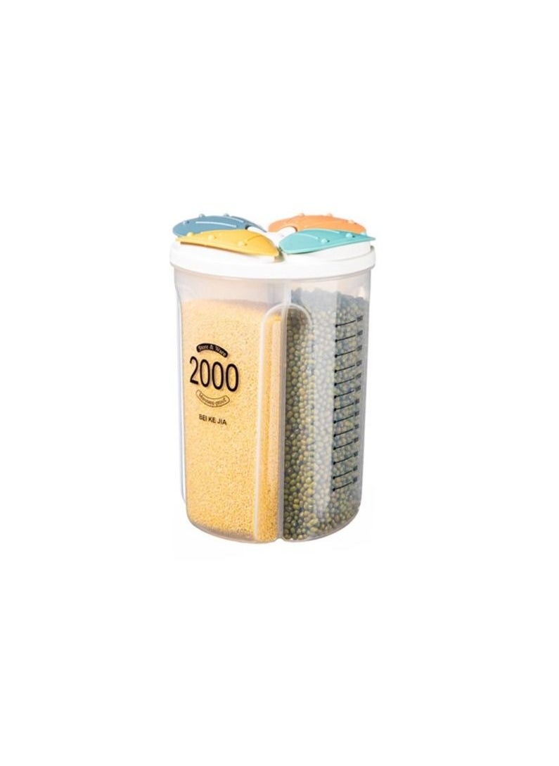 Spaceshoop Airtight Food Storage Container Divider Cereal Dispenser Large Capacity Leak Proof Plastic Dry Food Storage Box with Lids 4 Grids 2000ml  - Image 1