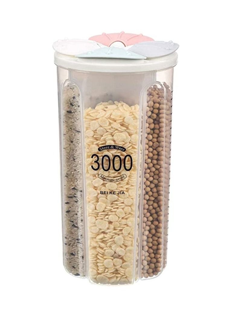 Spaceshoop Airtight Food Storage Container Divider Cereal Dispenser Large Capacity Leak Proof Plastic Dry Food Storage Box with Lids 4 Grids 2000ml  - Image 2