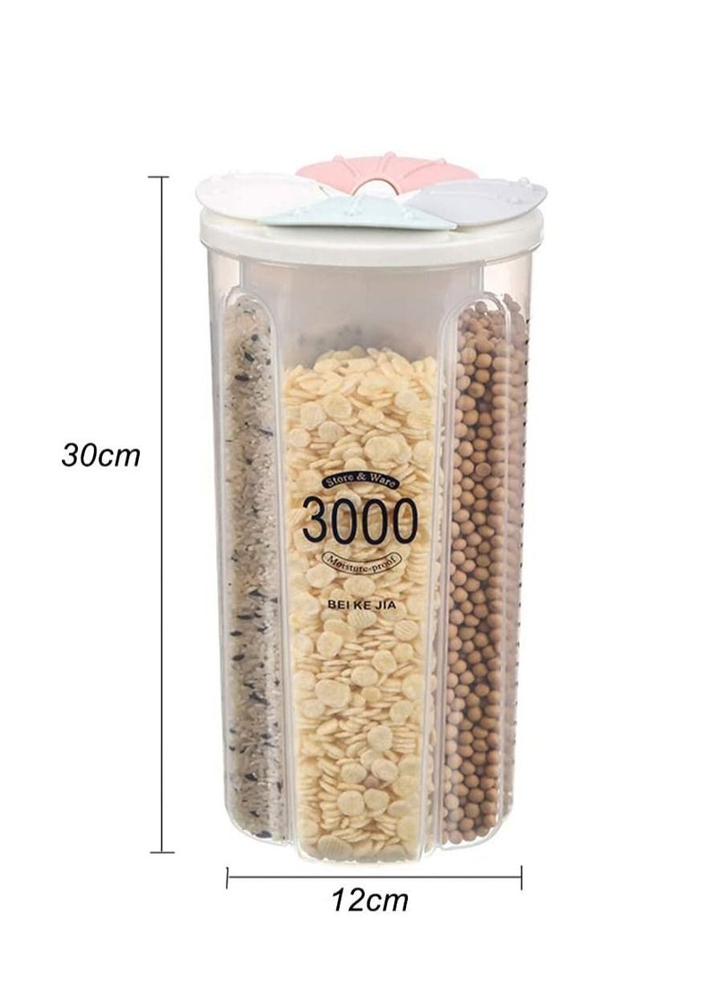 Spaceshoop Airtight Food Storage Container Divider Cereal Dispenser Large Capacity Leak Proof Plastic Dry Food Storage Box with Lids 4 Grids 2000ml  - Image 4