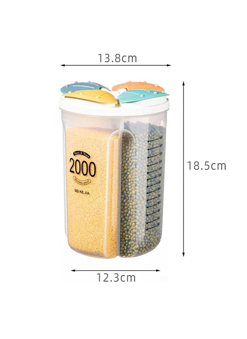 Spaceshoop Airtight Food Storage Container Divider Cereal Dispenser Large Capacity Leak Proof Plastic Dry Food Storage Box with Lids 4 Grids 2000ml  - Image 3