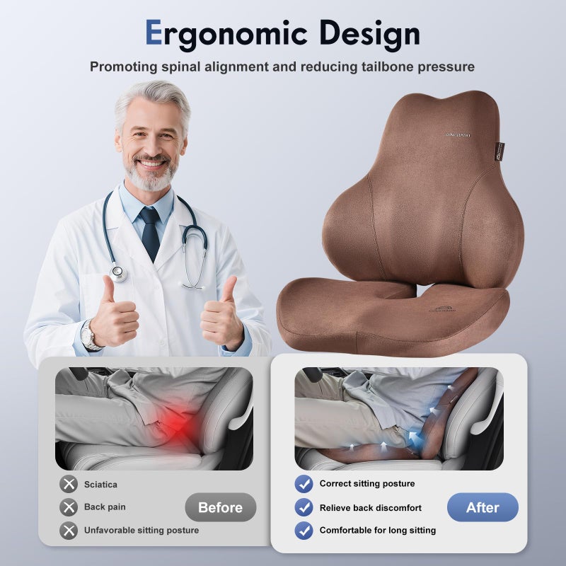 Coverado Memory Foam Car Seat Cushion and Lumbar Support Pillow for Car, Ergonomic Office Chair Cushion for Lower Back Pain Relief, Breathable & Non-Slip for Car, Home, and Office Use, Coffee - Image 4