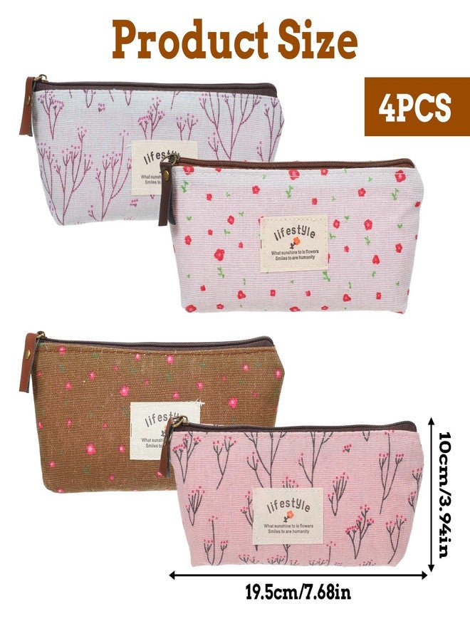 Apausvcm 4Pcs Mini Makeup Bag, Linen Floral Pouch for Purse Small Cosmetic Bags with Zipper Cute Coin Purse Portable Storage Pouch Fabric Pencil Pouches for Women Girls - Image 2