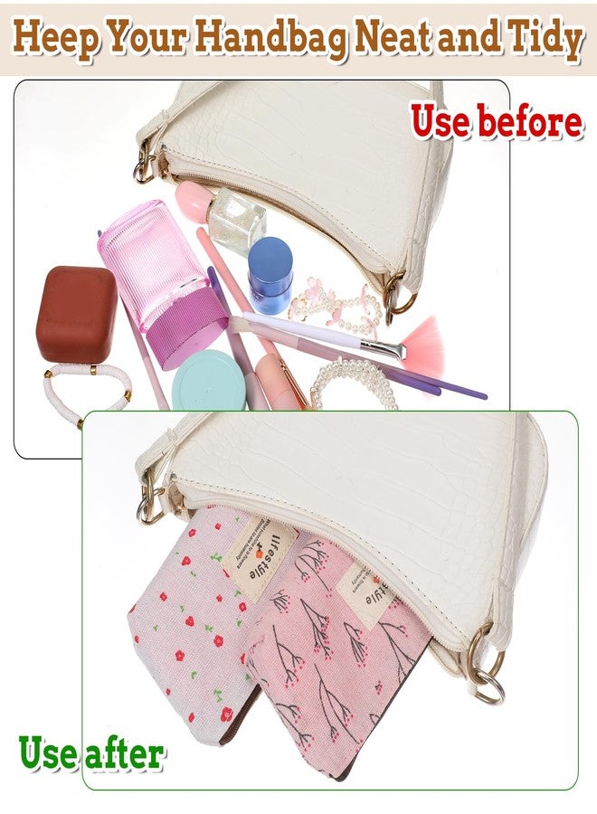 Apausvcm 4Pcs Mini Makeup Bag, Linen Floral Pouch for Purse Small Cosmetic Bags with Zipper Cute Coin Purse Portable Storage Pouch Fabric Pencil Pouches for Women Girls - Image 5